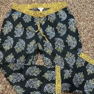 Sundance Midnight Blue Leia Floral Cropped Pants with Yellow Trim